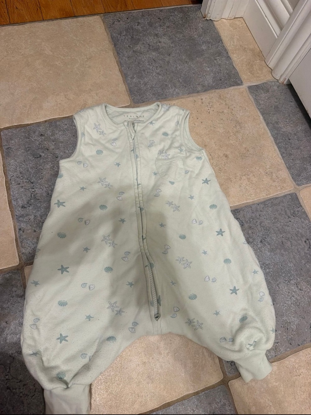 Sleeveless Mint Sea Shells Baby Pajama Sleeper - tealbee